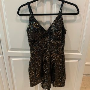 Black and gold sequence tank top romper